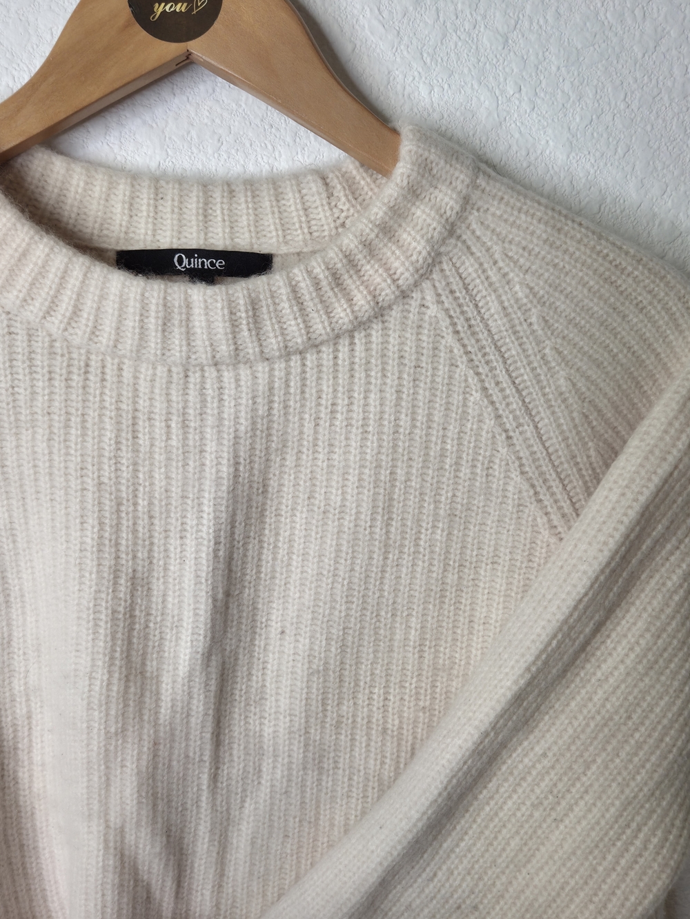 Quince Cashmere Soft Cream Ribbed Crew Sweater Womens Size Med